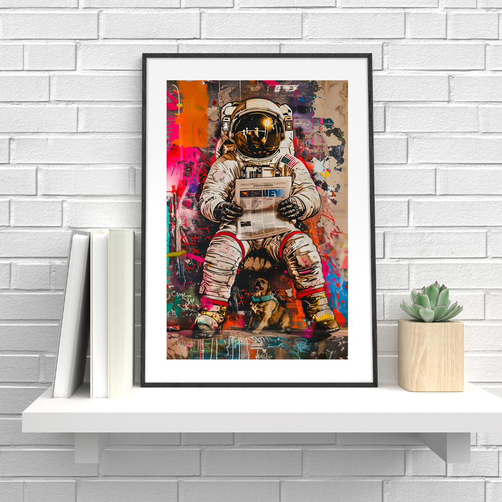 Cuadro Con Marco Moderno y Colorido Astronauta