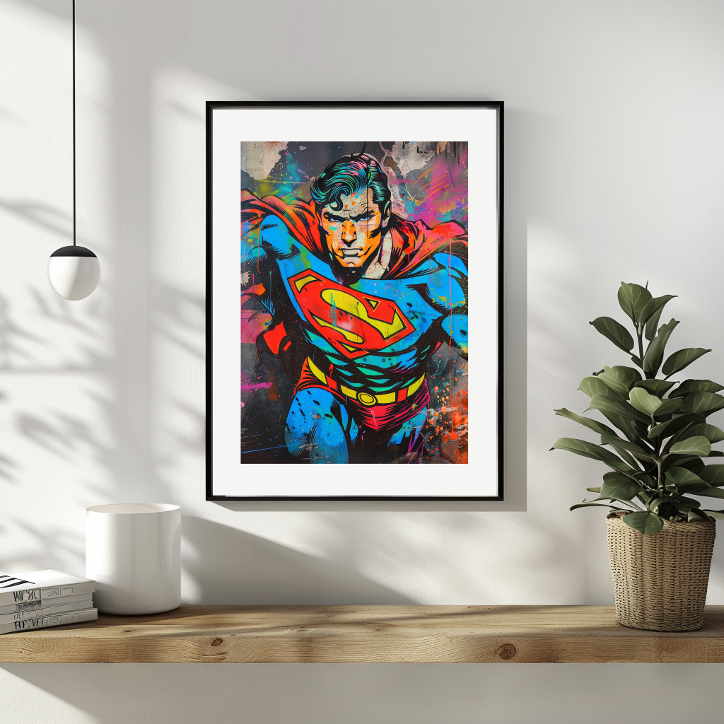 Cuadro Colorido Moderno Con Marco Superman