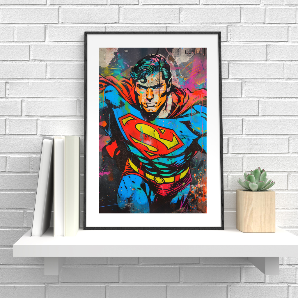 Cuadro Colorido Moderno Con Marco Superman