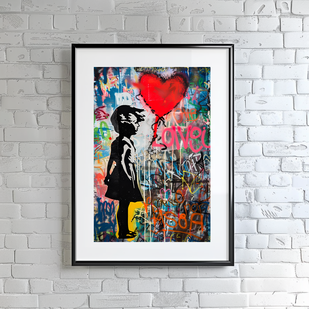 Cuadro Colorido Moderno Con Marco Estilo Banksy Love