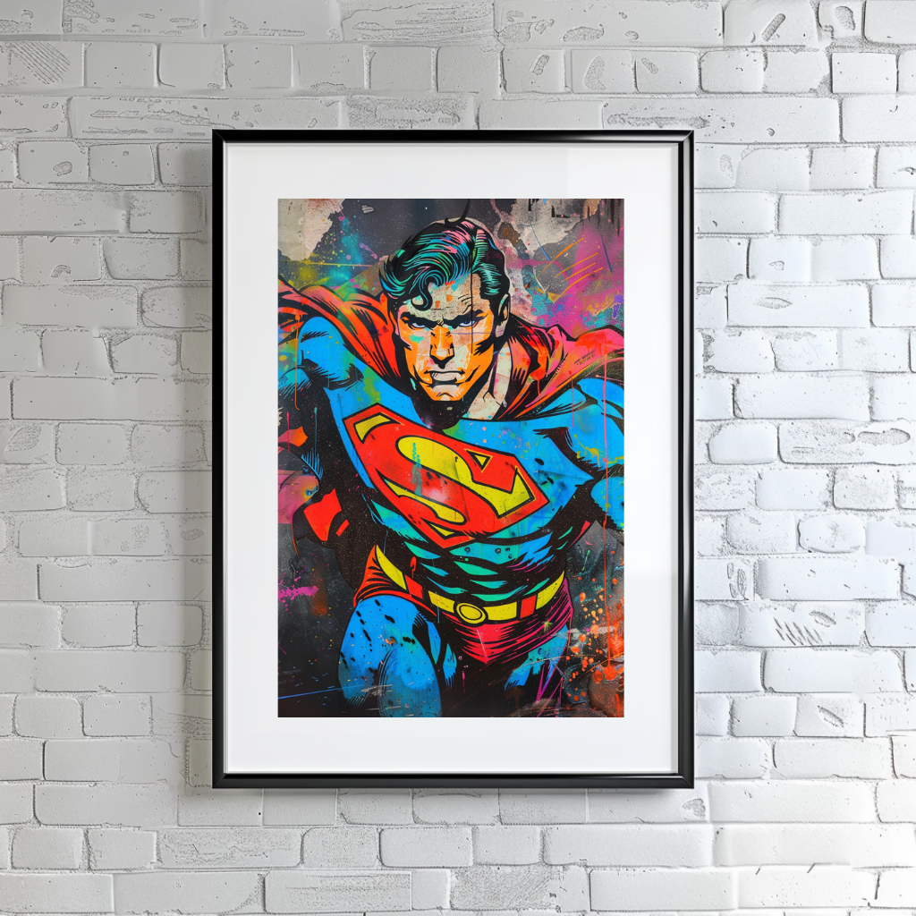 Cuadro Colorido Moderno Con Marco Superman