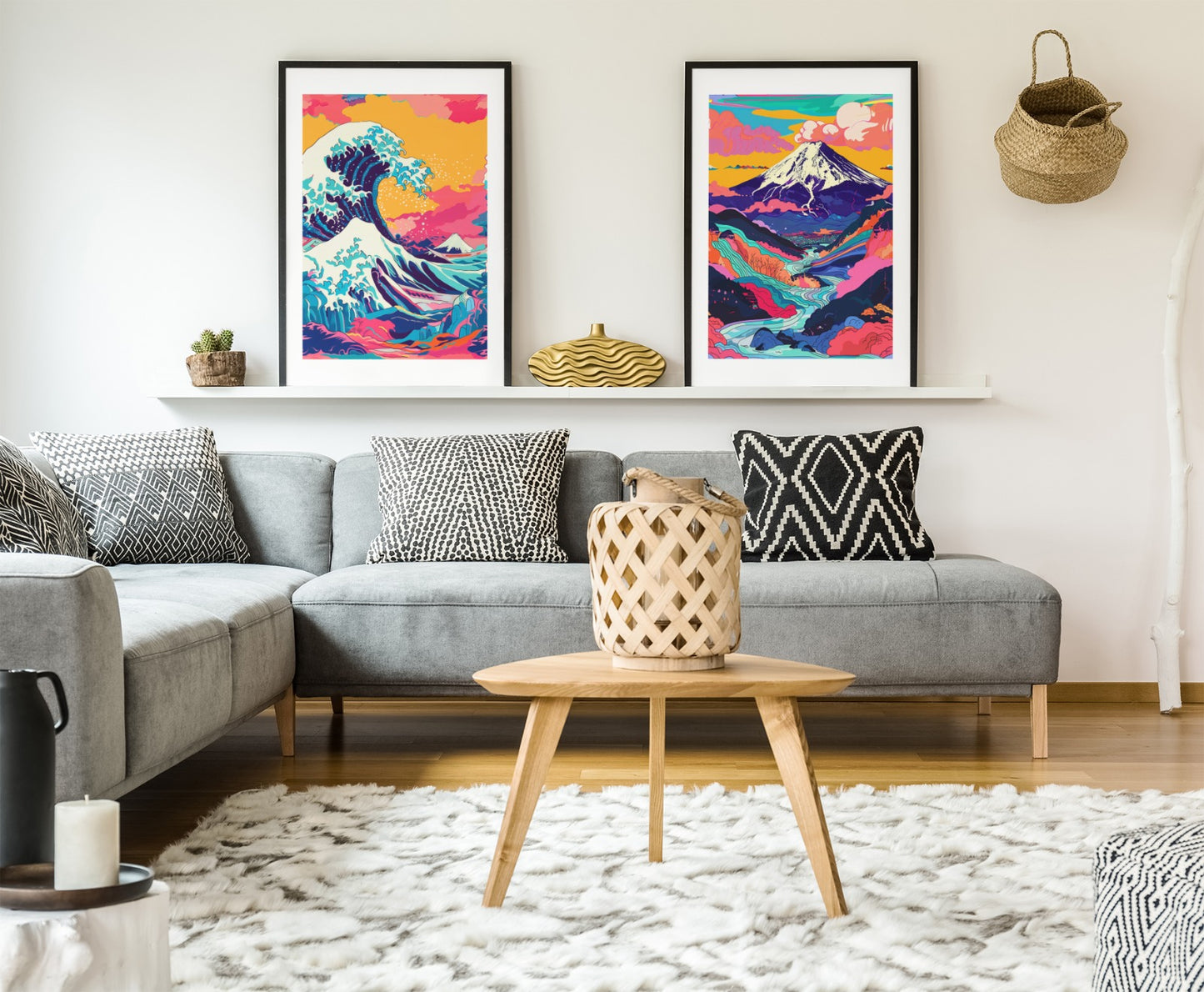 Conjunto de Cuadros Modernos y Coloridos Monte Fuji y Ola Kanagawa