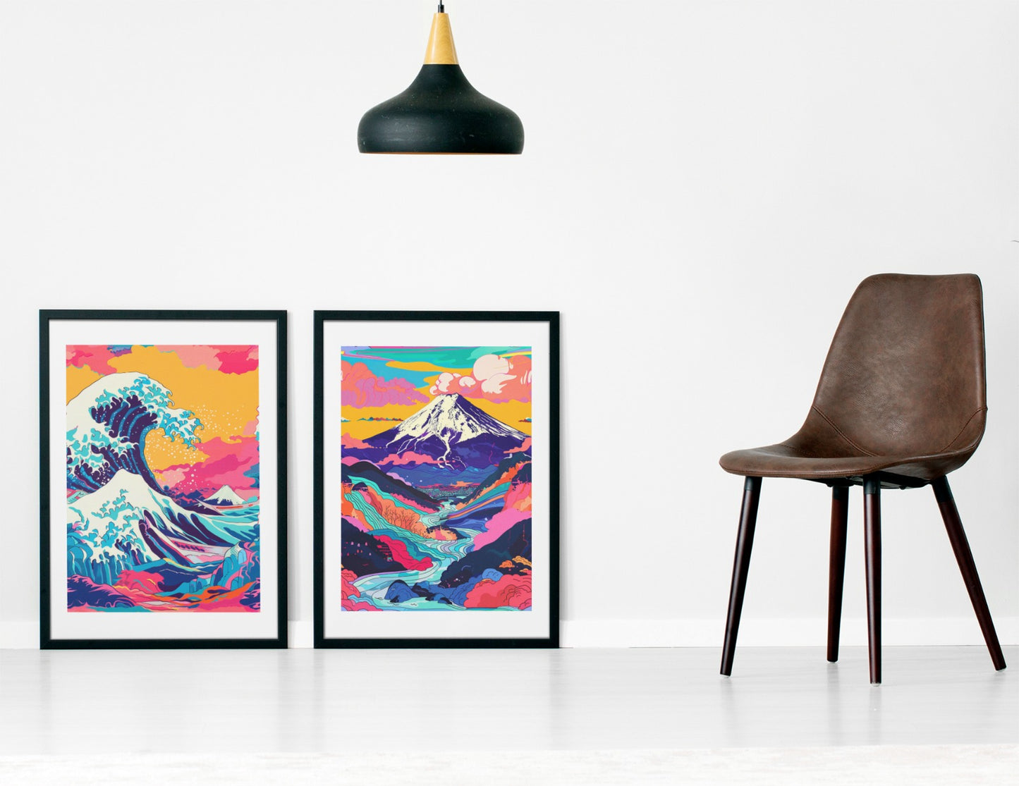 Conjunto de Cuadros Modernos y Coloridos Monte Fuji y Ola Kanagawa